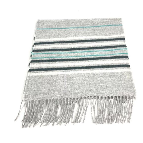 HERMES Border Neo-Locabaal fringe Scarf Cashmere gray/Green Unused - Picture 1 of 6